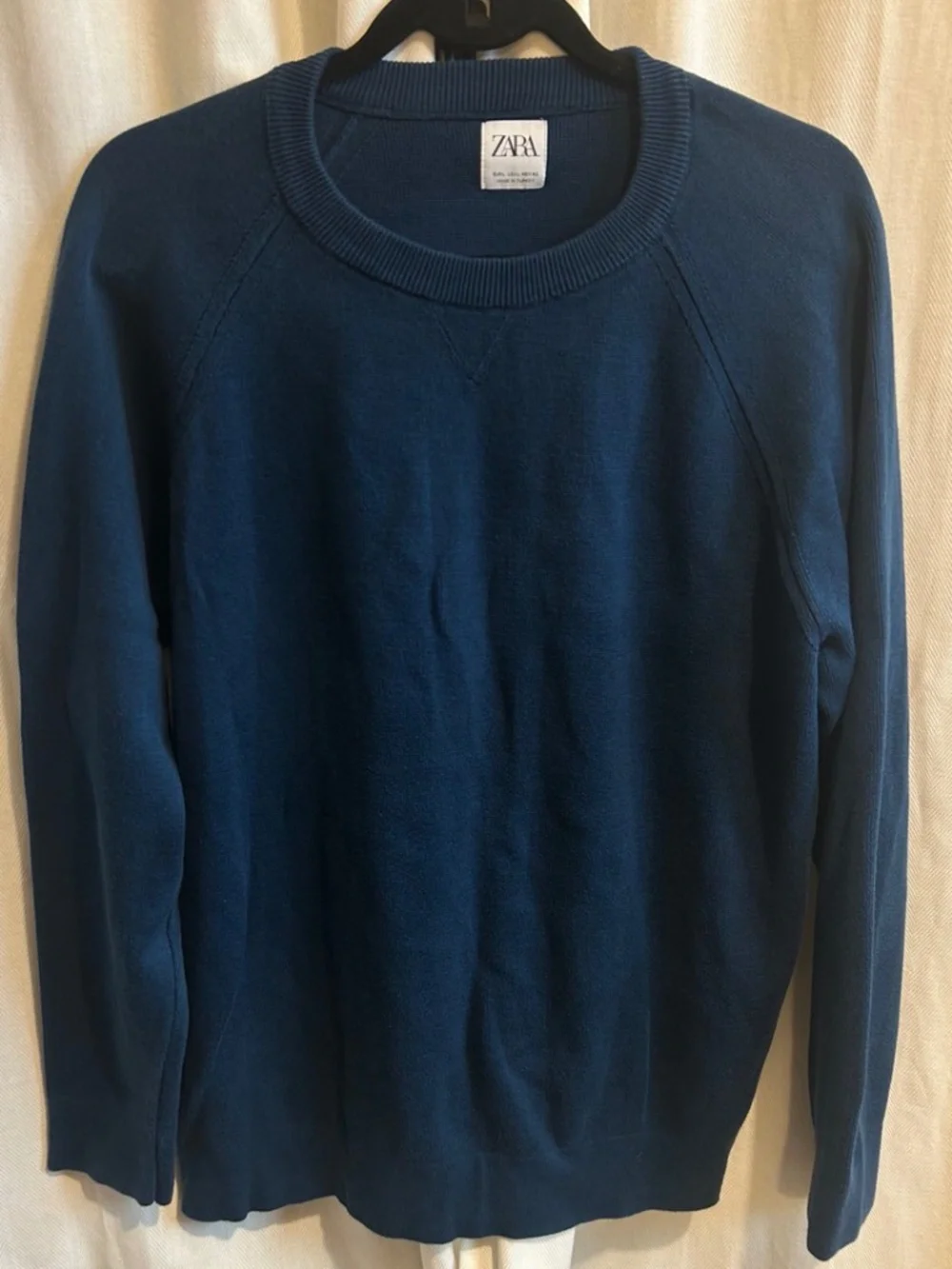 Zara Men's Teal Crew Neck Pullover Sweater | Lightweight Knit | Size L